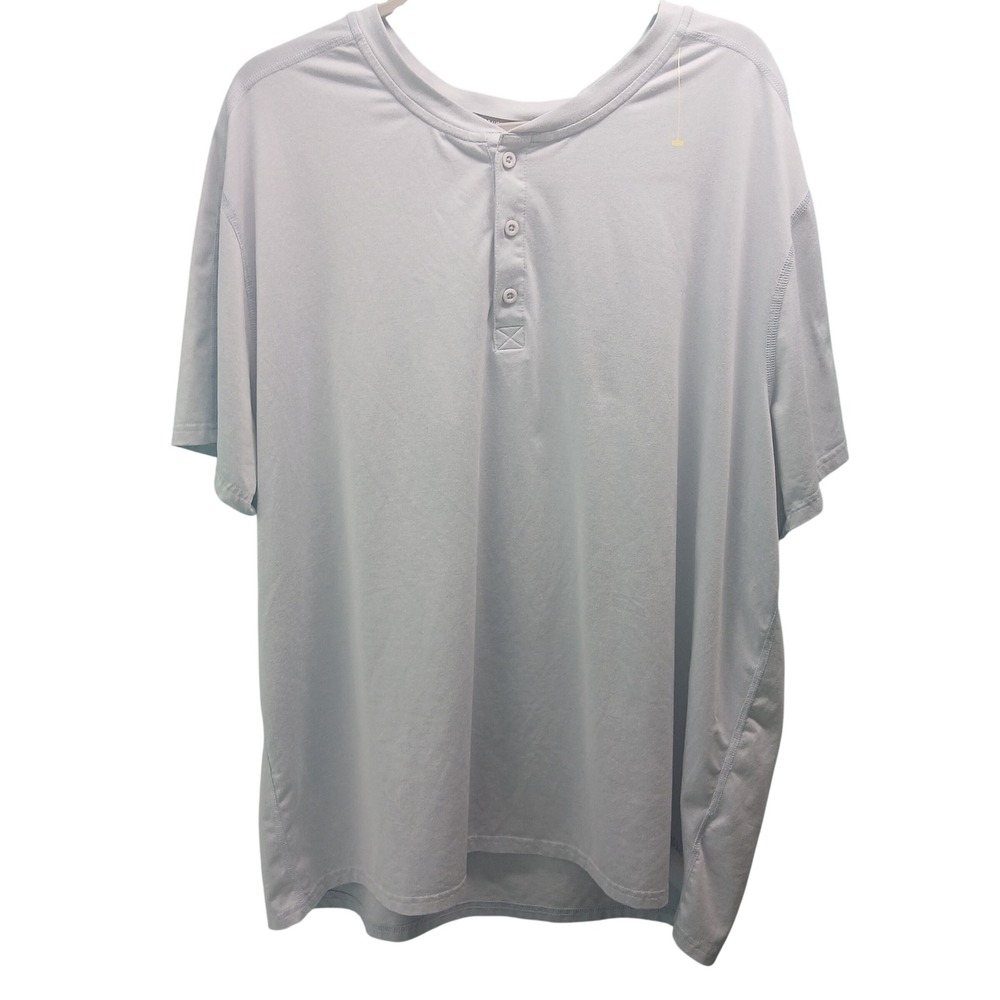 Eddie Bauer Mens XXL Light Blue Henley Short‎ Sleeve Shirt Polyester Spandex